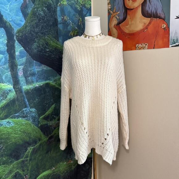 american eagle cream open knit oversized pullover sweater small cozy winter top - Picture 4 of 4